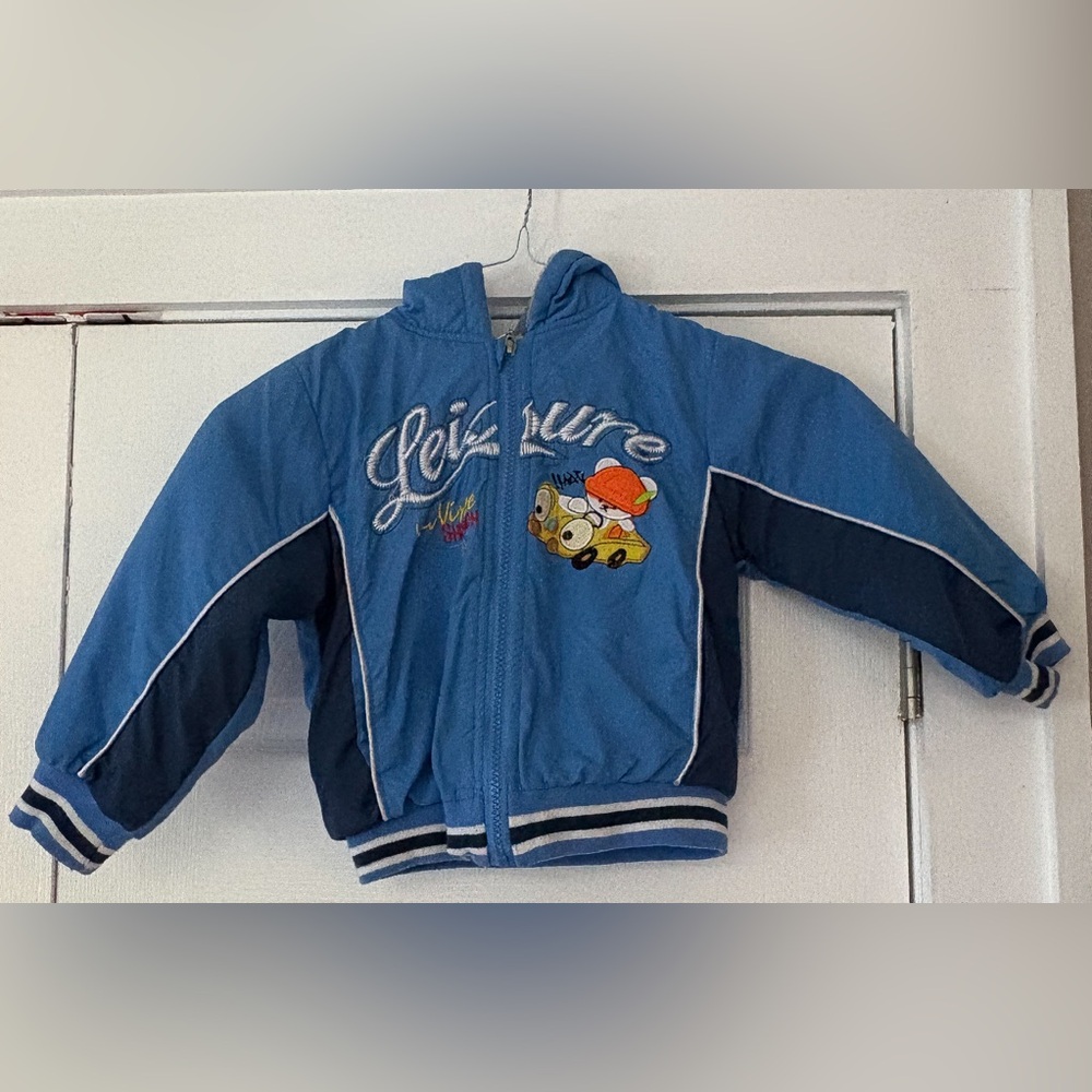 Blue Leisure Kids Jacket‎ with Car Design Size Large EUC Like New